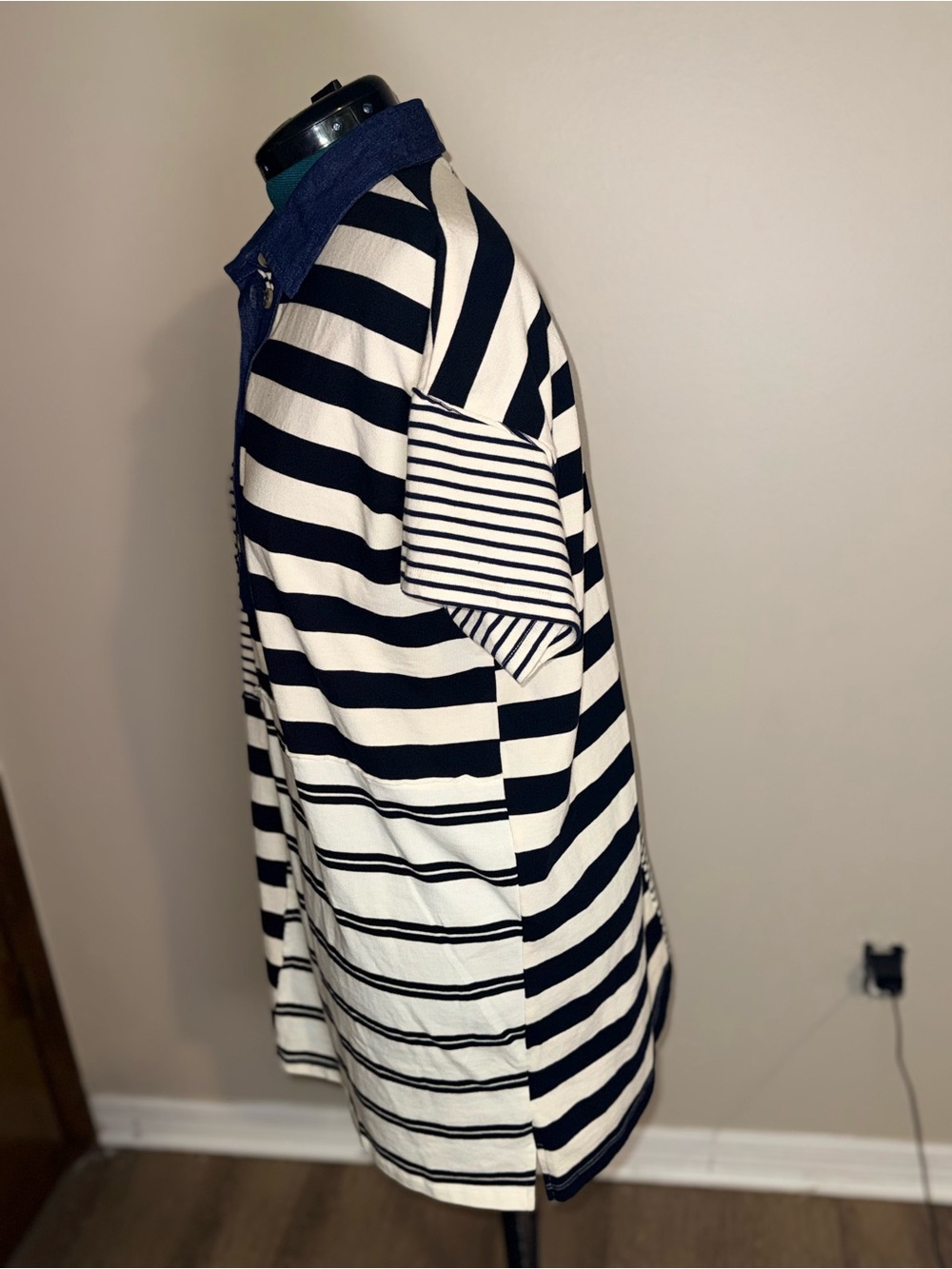 Sky to Moon dark navy Stripe Half Placket Polo T-Shirt Dress size Small - Picture 6 of 12